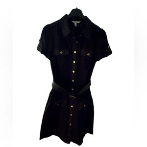Black Button-Up Dress with Belt